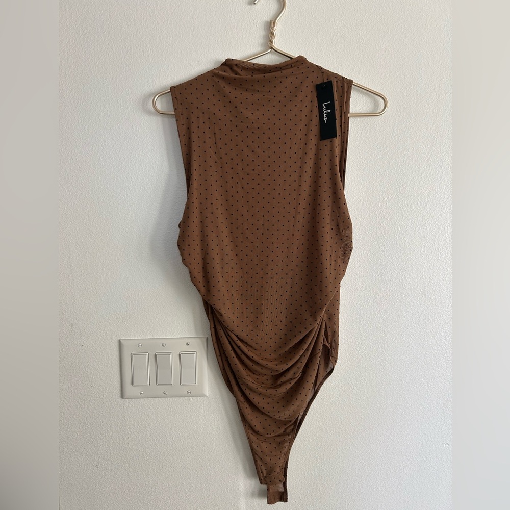 Lulu's Tan and Black Polka Dot Top